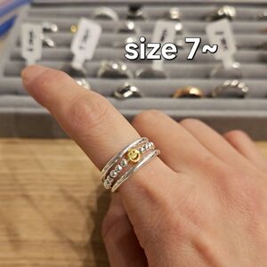 Sterling Silver Stackable Smile Ring with Gold Accent - Size 7, Adjustable